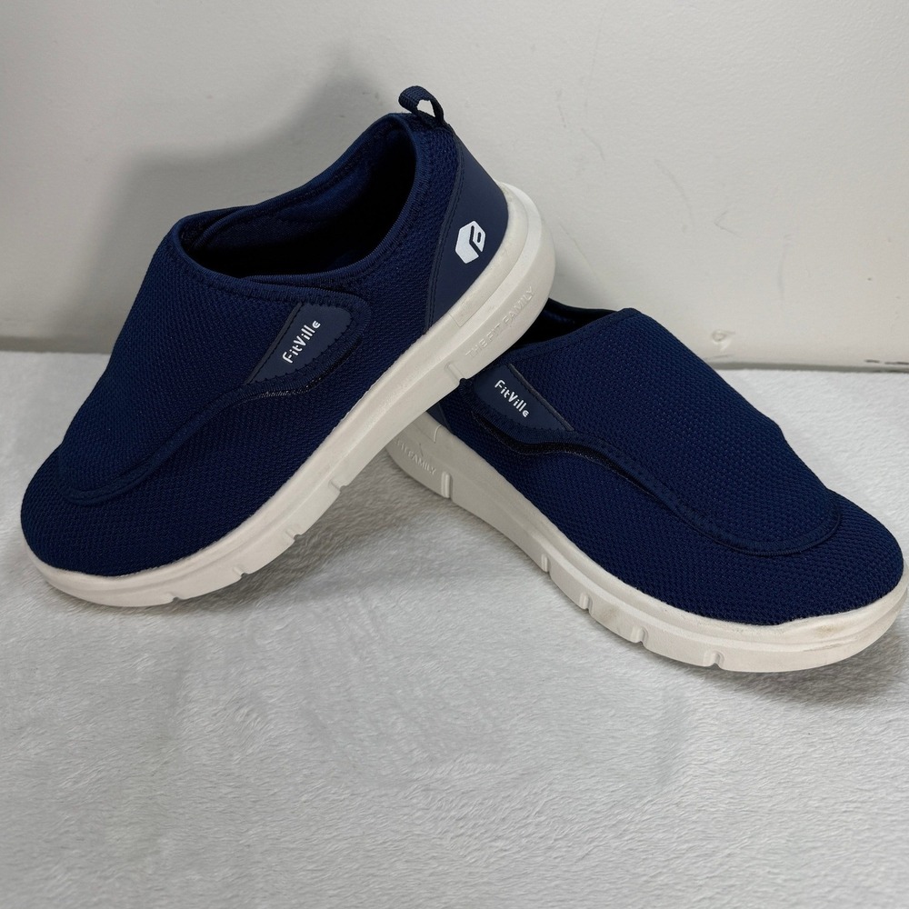 FitVille Marca Diabetic Mens 9.5W Navy Blue Walking Shoes JY-ETWV220251121M